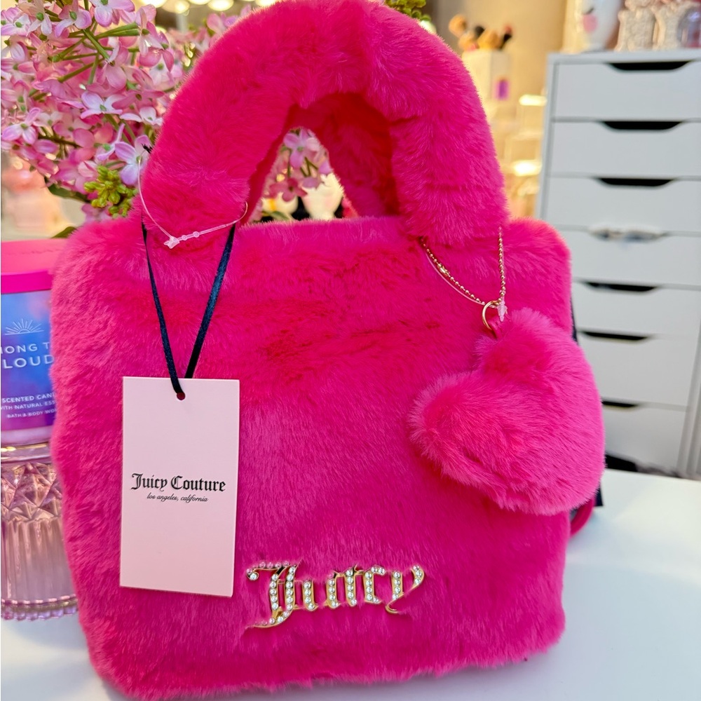 Juicy Couture Hot Pink Free Love Fluffy Faux Fur Mini Tote 🩷